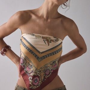 Urban Outfitters Silk Scarf Top in Cream and Brown